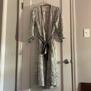Sheer black and white lace robe